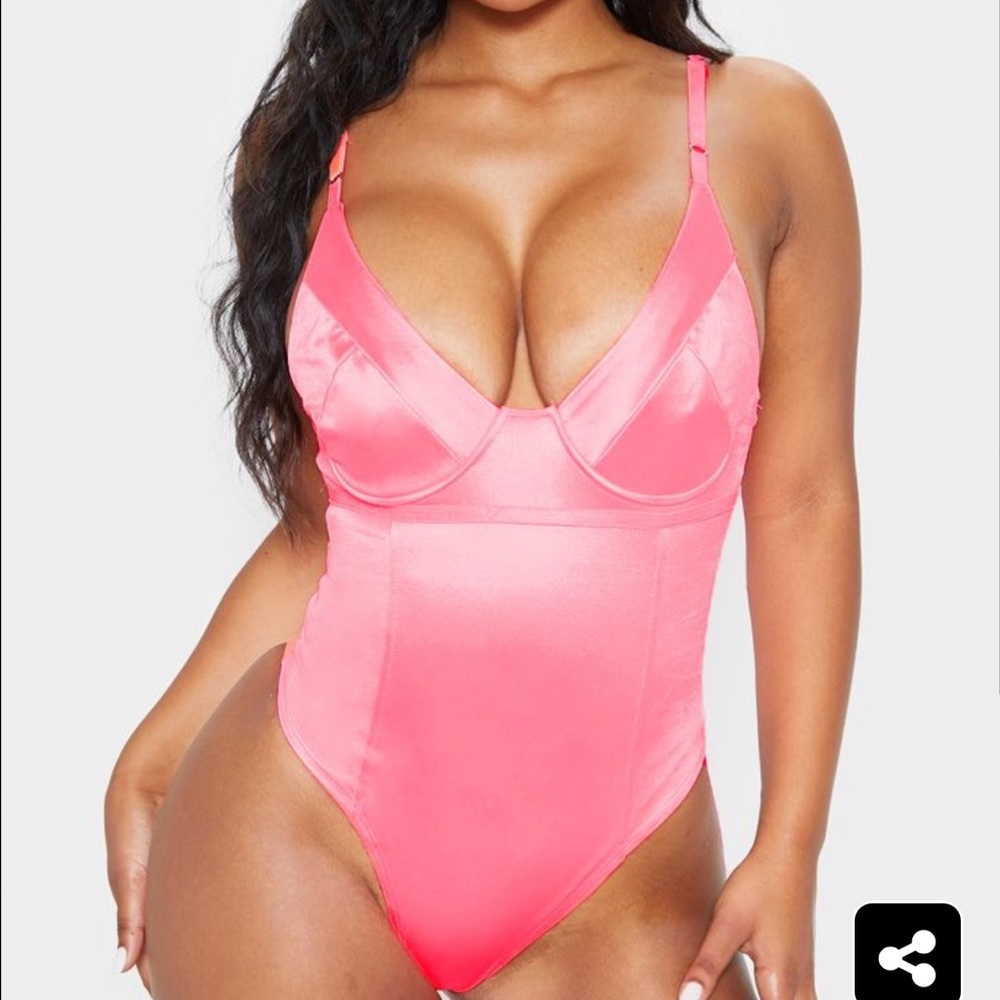 pink stretch satin cup bodysuit
